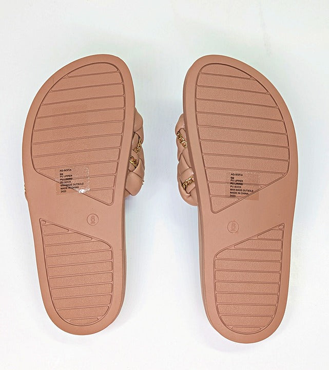 Aqua Women's Sofia Nude Woven Slide Sandals Size 6 (MSRP $108)