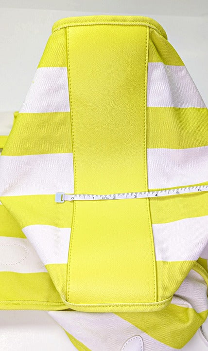 On 34th Cynthiah Extra Large Canvas Shoulder Tote Bag Lemonlime Stripe MSRP $90
