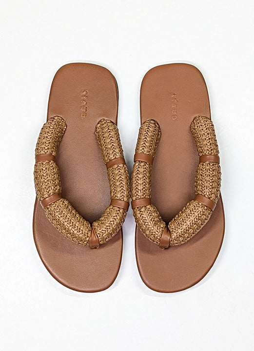 STAUD Women's Raffia Sierra Thong Sandals in Tan Size 36 (MSRP $250)