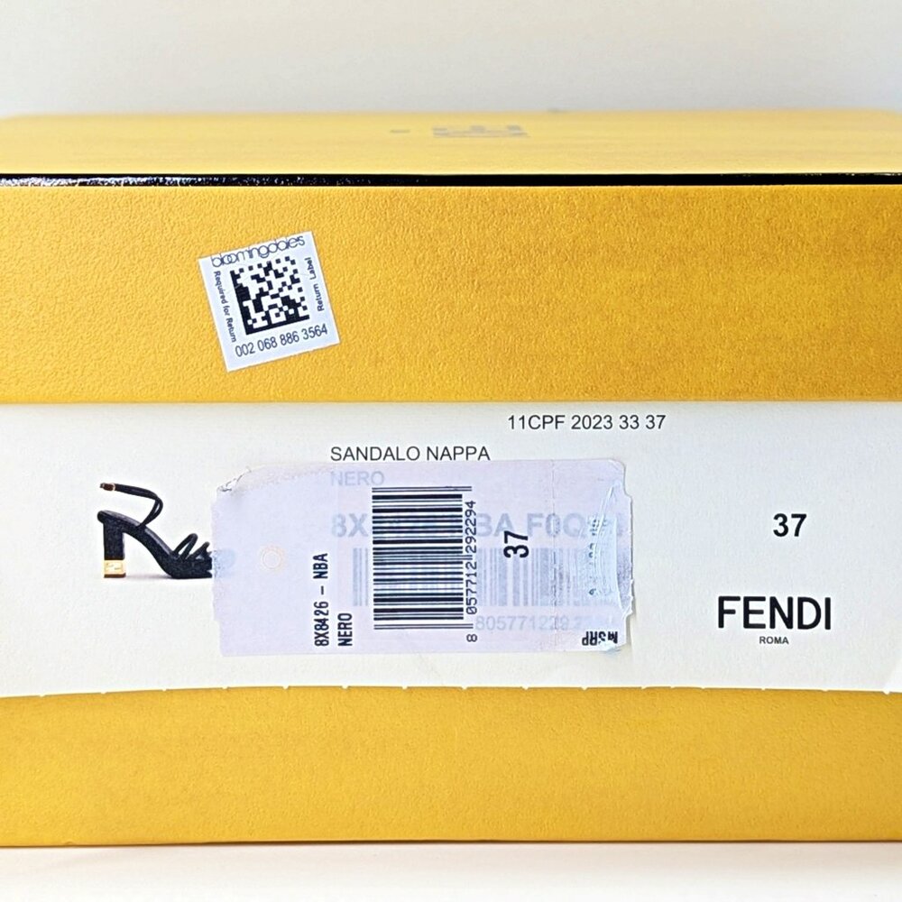 Fendi Women's Baguette Heeled Sandals Nero Nappa Leather Size 37 (MSRP $1,190)