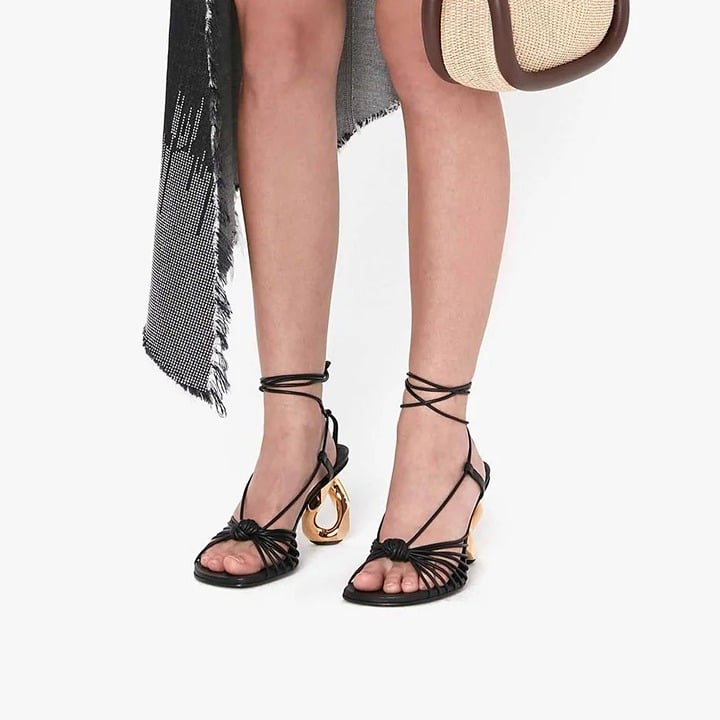JW Anderson Women's Lamb Ankle Tie Chain High Heel Sandals Size 37 (MSRP $850)