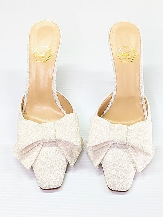 Nalebe Women's Dimante White Glitter High Heel Mules Size 38.5 IT (MSRP $750)