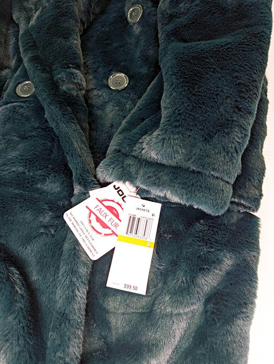 Jou Jou Women's Faux-Fur Double-Breasted Coat Hunter Green Size S (MSRP $100)