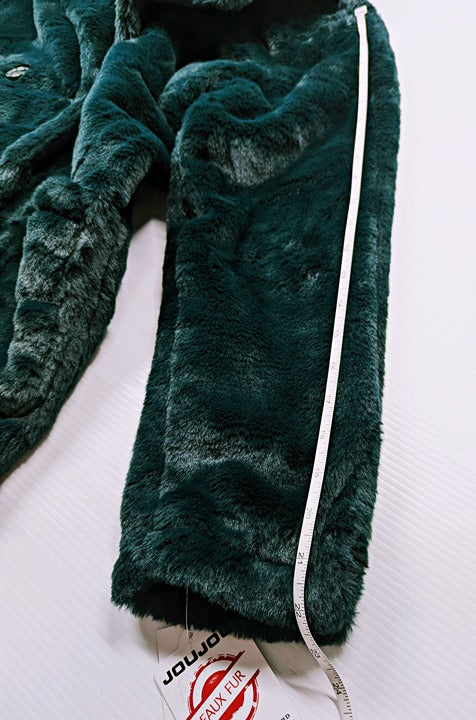 Jou Jou Women's Faux-Fur Double-Breasted Coat Hunter Green Size S (MSRP $100)