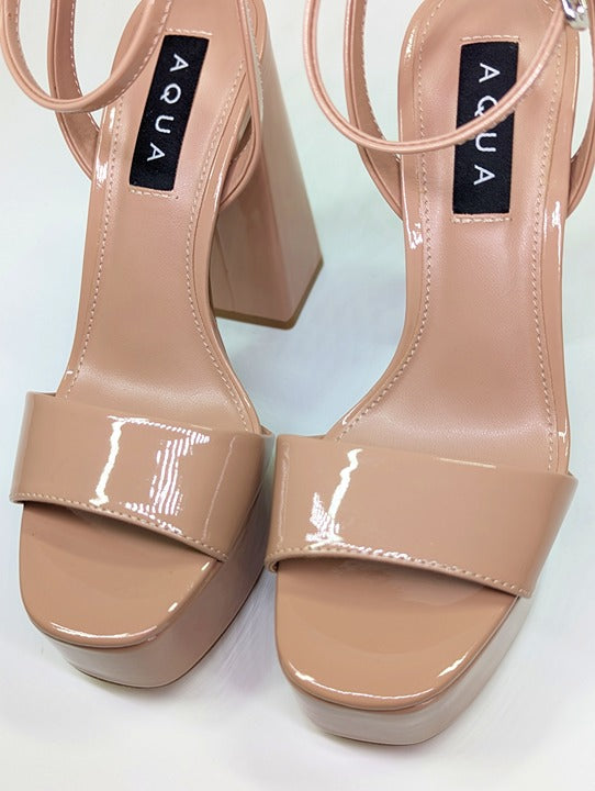 Aqua Cher Women's Tan Patent Dressy Platform Sandals Size 6 (MSRP $138)
