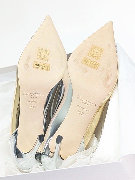 Jimmy Choo Women's Cass 95 Metallic Pointed Toe Pumps Size 38.5 (MSRP $950)