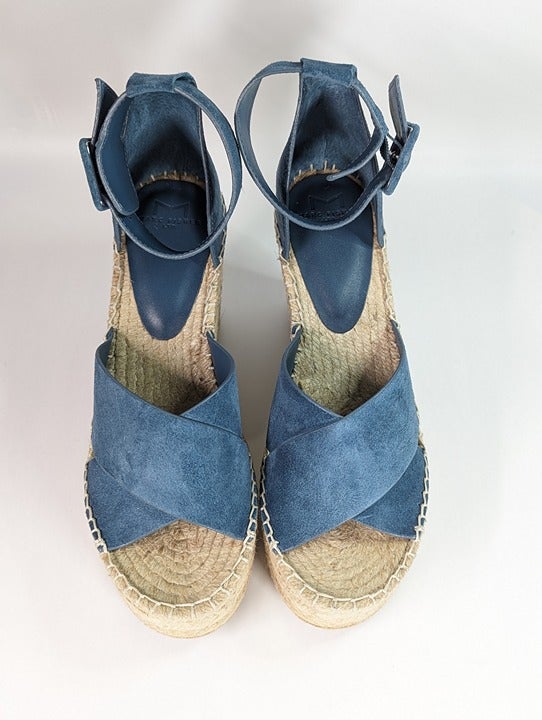 Marc Fisher Women's Able Square Toe Blue Wedge Platform Size 8 (MSRP $140)