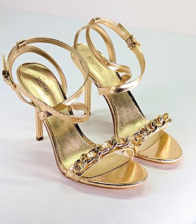 Michael Kors Asha Embellished Snake Embossed Leather Sandal Size 9.5 (MSRP $225)