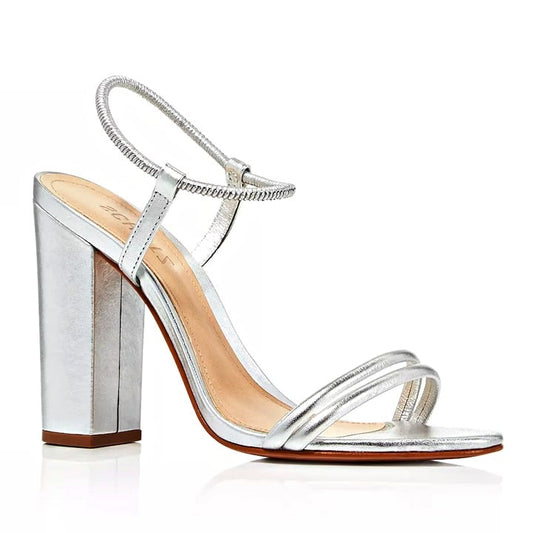 Schutz Women's Pincesa Silver Metallic High-Heel Sandals Size 7 B (MSRP $170)