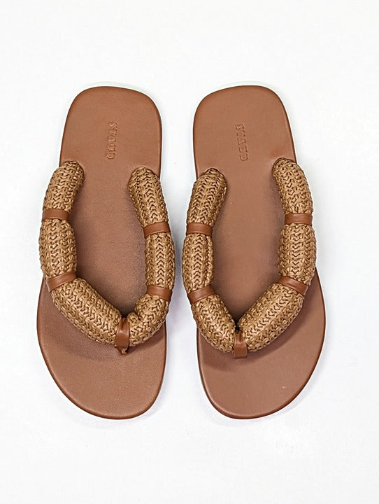 STAUD Women's Raffia Sierra Thong Sandals in Tan Size 37 (MSRP $250)