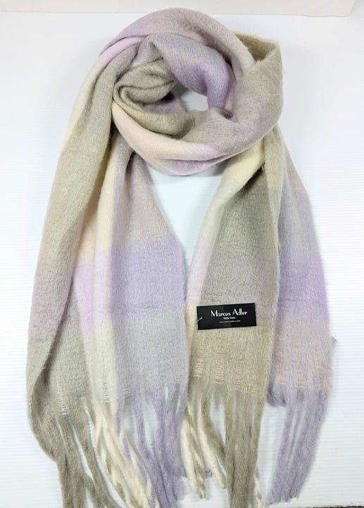 Marcus Adler Women's Cozy Plaid Scarf with Fringe-Trim Lilac O/S (MSRP $55)