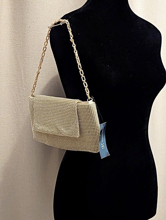 I.N.C. International Concepts Gold Mesh East West Baguette Bag (MSRP $100)