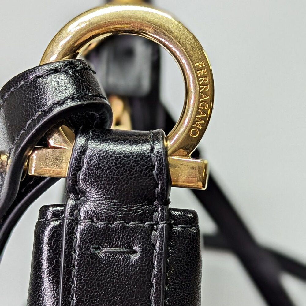 Ferragamo Rainbow Quilted Black Leather Hobo Crossbody Bag (MSRP $1,650)