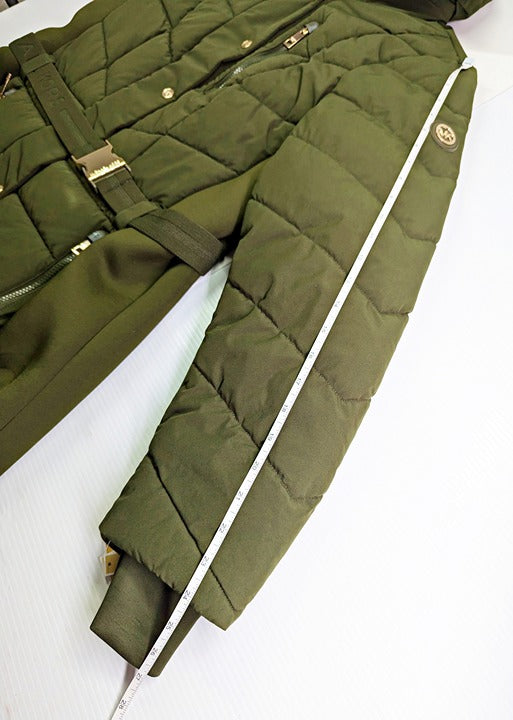 Michael Kors Women's Plus Size Belted Olive Hooded Puffer Coat Size 1X MSRP $350