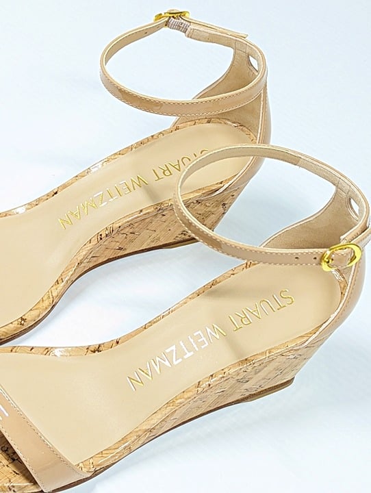 Stuart Weitzman Women's Nudistcurve Ankle Strap Wedge Sandals Size 38 MSRP $395