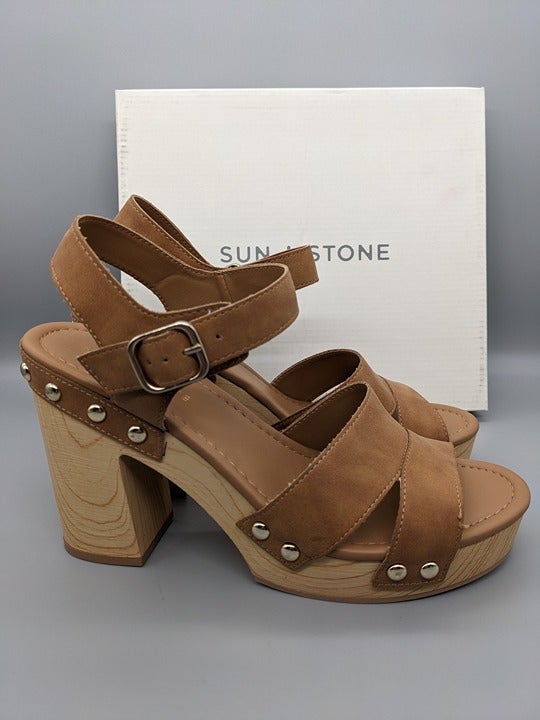 Sun + Stone Delestep Women's Dress Platform Sandals Beige Size 9 M