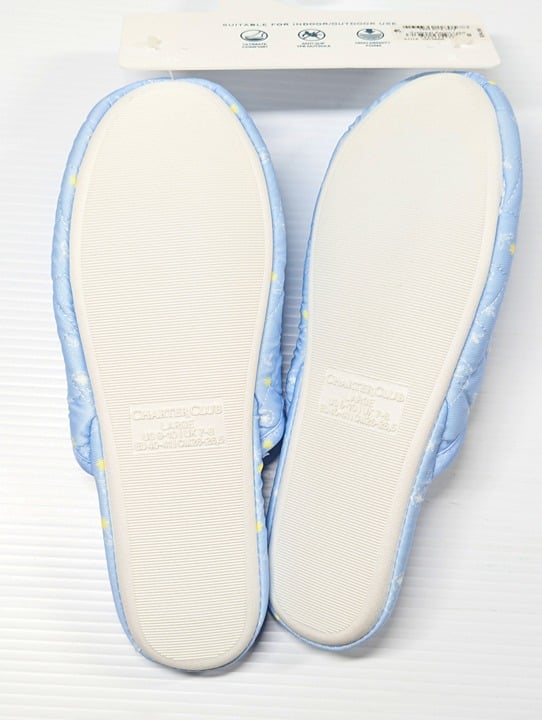 Charter Club Women's Quilted Paisley Floral Clog Slippers Blue Size L (MSRP $35)