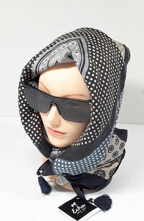 Echo Design Women's Foulard Patch 42" Tassel Square Scarf (MSRP $99)