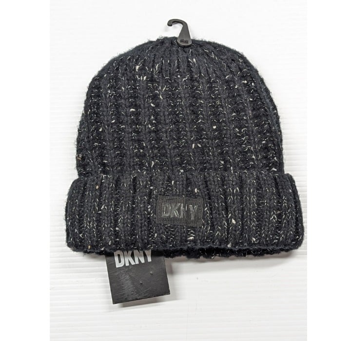 DKNY Women's Speckle Faux Fur Black Beanie O/S (MSRP $48)