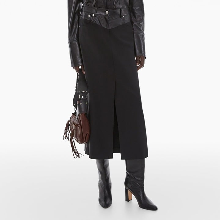 Helmut Lang Women's Black Leather-Trimmed Garter Skirt Size 10 (MSRP $425)