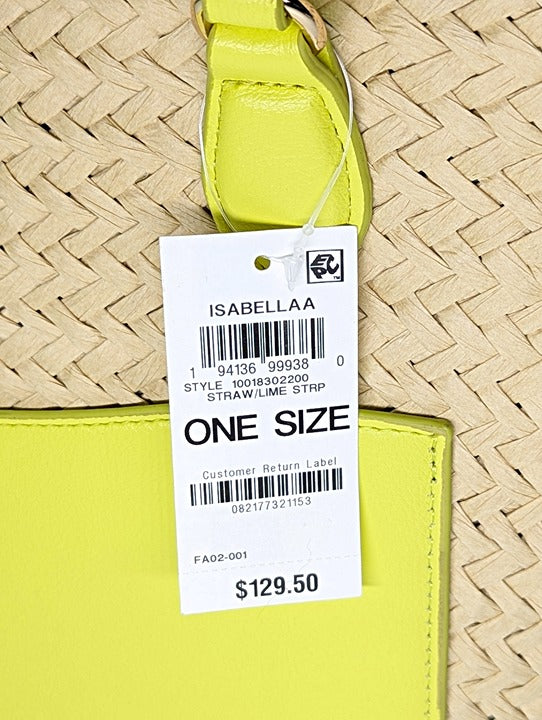 On 34th Isabellaa Women's Straw Medium Drawstring Tote Lime Stripe (MSRP $130)