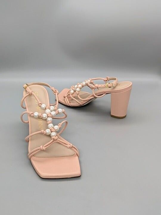 Stuart Weitzman Women's Pearl Knot Block-Heel Sandals Size 8 B (MSRP $495)