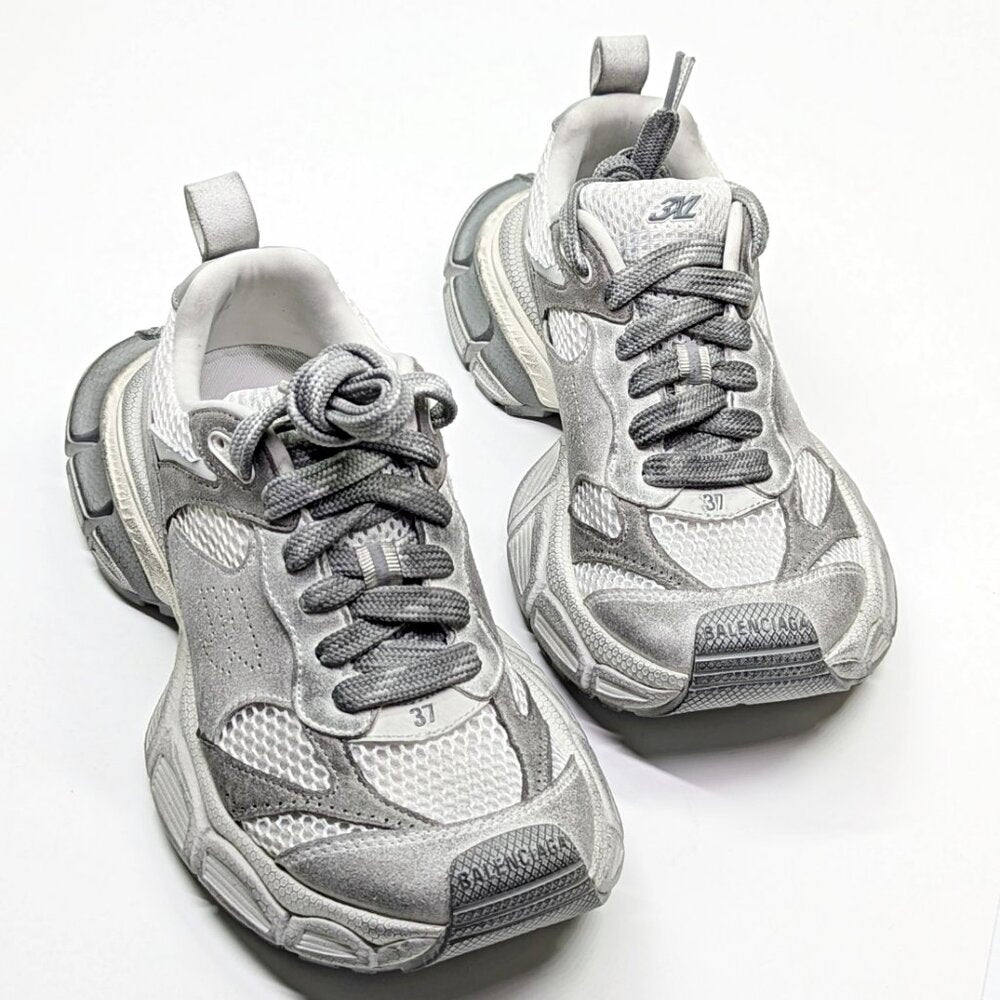 Balenciaga 3XL Distressed Suede & Mesh Sneakers Light Grey Size 37 MSRP $1,130