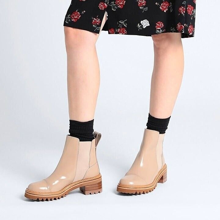 See By Chloé Women's Mallory Leather Chelsea Boots Beige Size 37 EU MSRP $475
