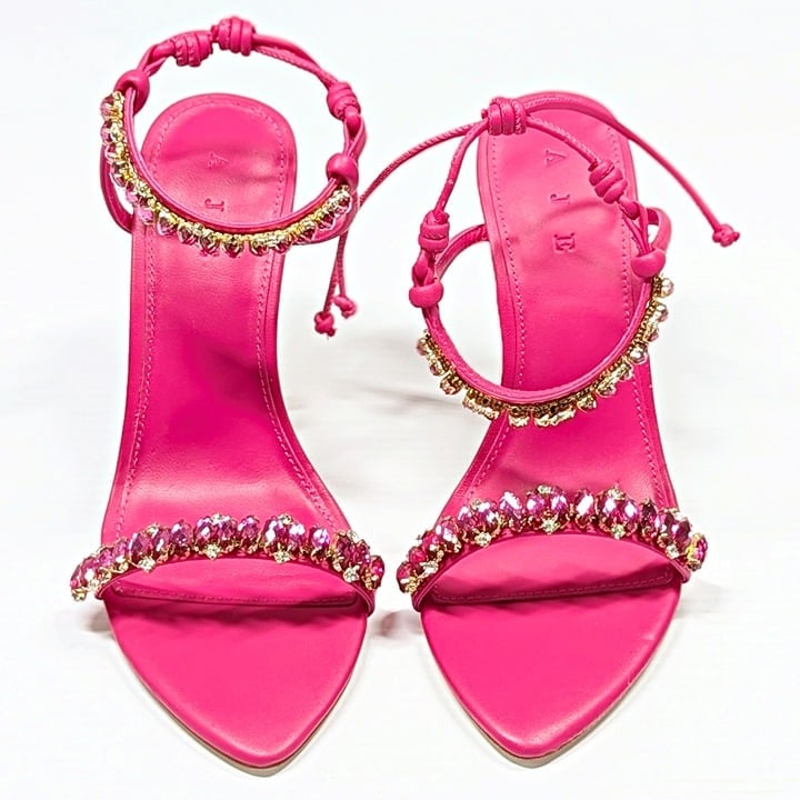 Aje Women's Jewel Sculptural Strappy Heel Fuchsia Pink Size 37 EU (MSRP $325)