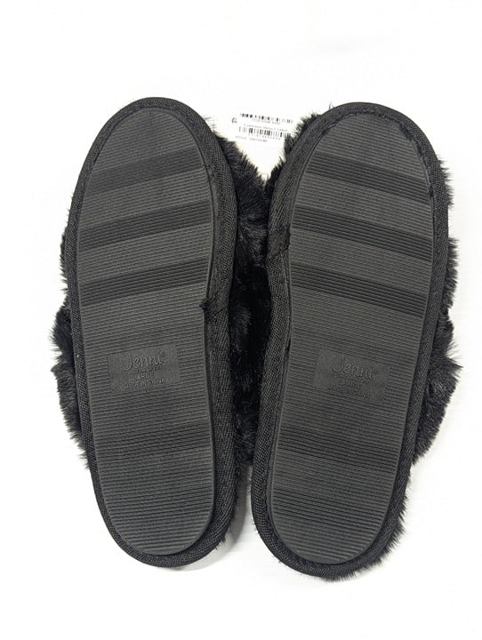 Jenni Women's Crisscross Faux Fur Slippers Pinwheel Black Size L (9-10) MSRP $35