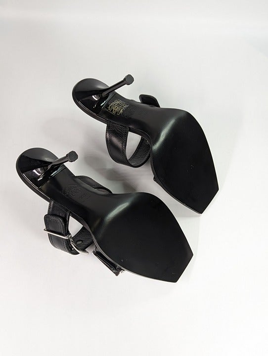 Alexander McQueen Women's Heeled Buckle Black Sandals Size 36.5 (MSRP $1,090)