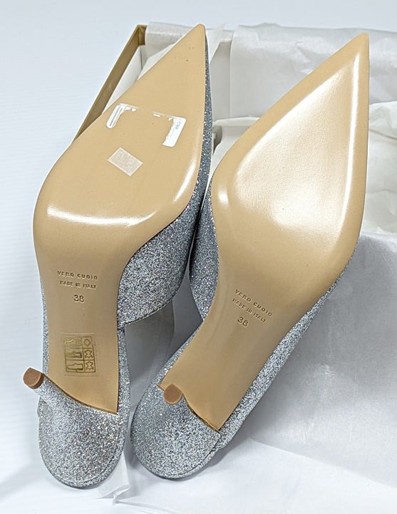 Gia Borghini Women's Abella Glitter Pointed Toe Heel Mules Size 38 (MSRP $550)