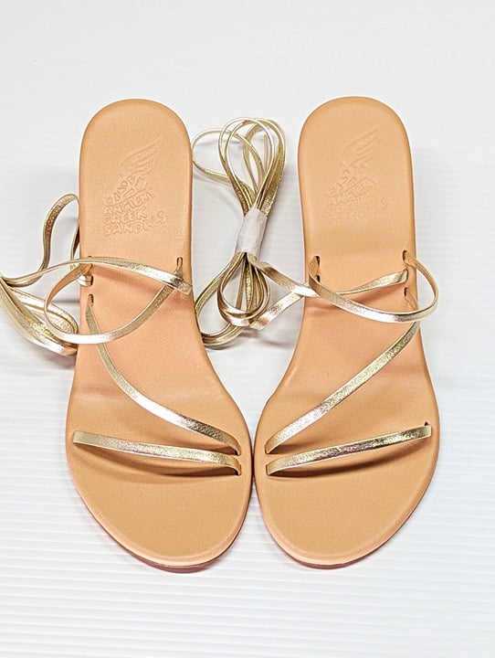 Ancient Greek Sandals Lithi Metallic Leather Wedge Sandals Size 39 (MSRP $370)