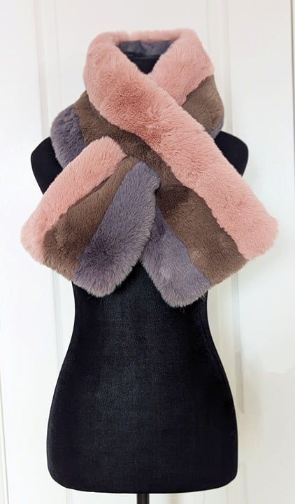 Jocelyn Women's Striped Faux Fur Scarf Blush O/S (MSRP $125)