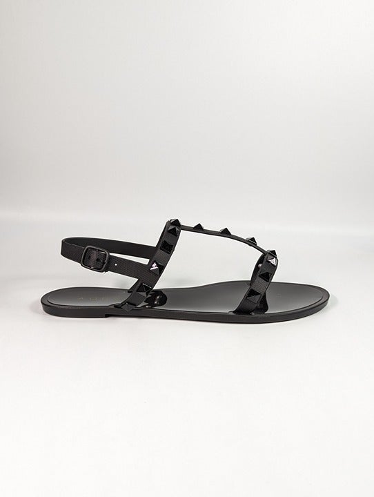 Aqua Sandalia Women's T-Strap Slip On Jelly Sandals Black Size 6 B (MSRP $78)