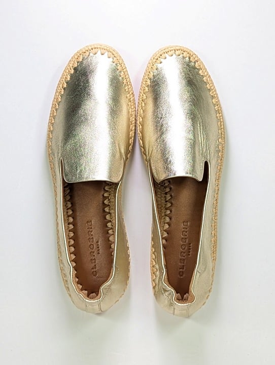 Clergerie Irmis2 Women's Gold Leather Espadrille Flats Size 8 (MSRP $345)