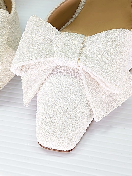 Nalebe Women's Dimante White Glitter High Heel Mules Size 38.5 IT (MSRP $750)