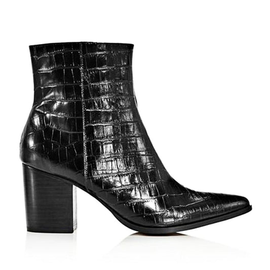 Jaggar Women's Grounded Croc Embossed Black Leather Booties Size 5 (MSRP $208)