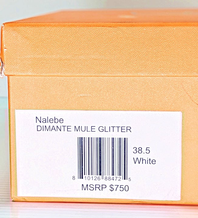 Nalebe Women's Dimante White Glitter High Heel Mules Size 38.5 IT (MSRP $750)
