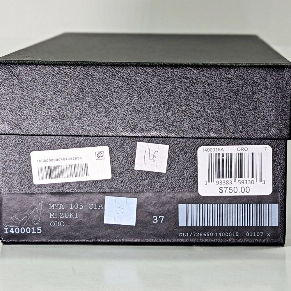 Giuseppe Zanotti MYA 105 Open-Toe Mule Gold Laminated Leather Size 37 MSRP $750