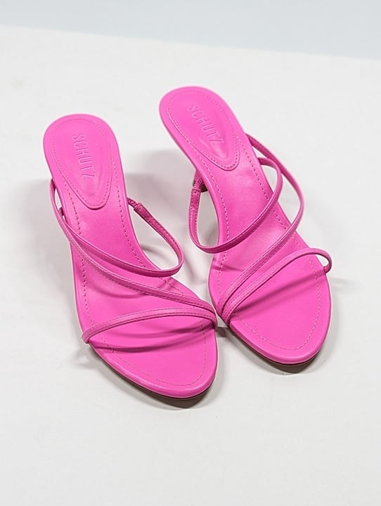 Schutz Women's Evenise Neon Pink Kitten Heel Sandals Size 8 B (MSRP $160)
