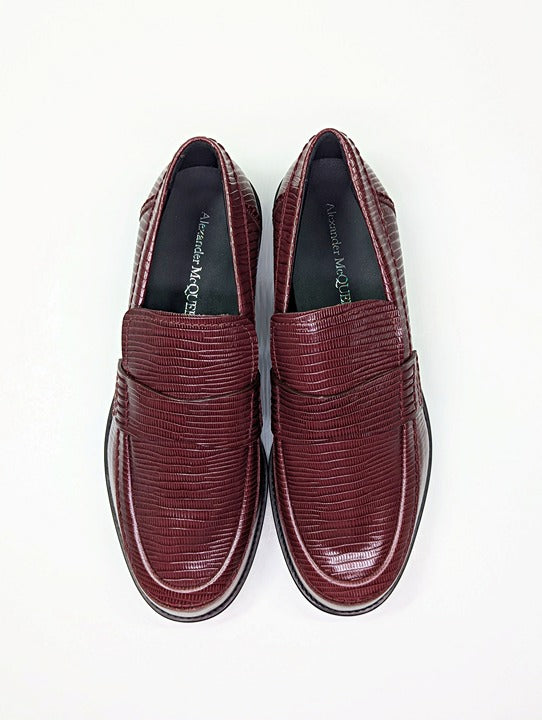 Alexander McQueen Men’s Jupiter Leather Moccasins Burgundy Size 46 (MSRP $990)