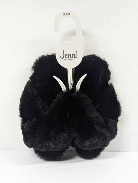 Jenni Women's Crisscross Faux Fur Slippers Pinwheel Black Size M (7-8) MSRP $35