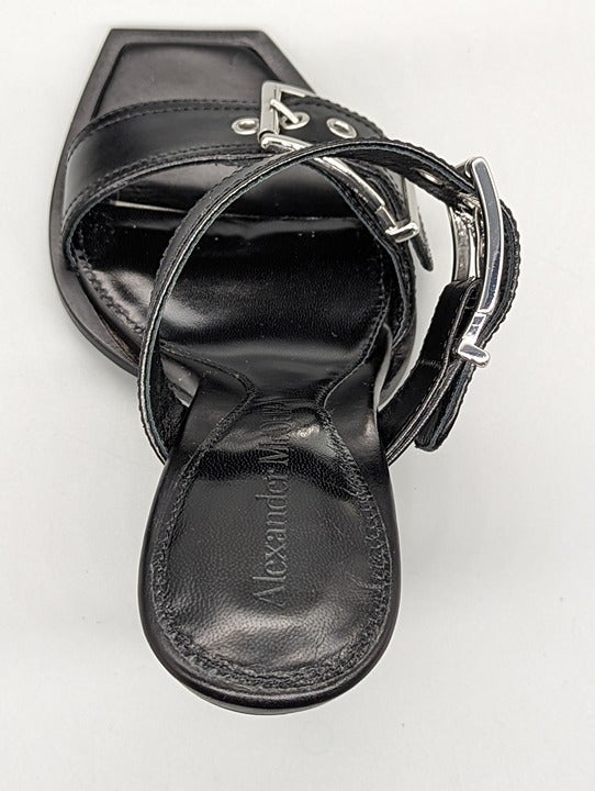 Alexander McQueen Women's Heeled Buckle Black Sandals Size 37 (MSRP $1,090)