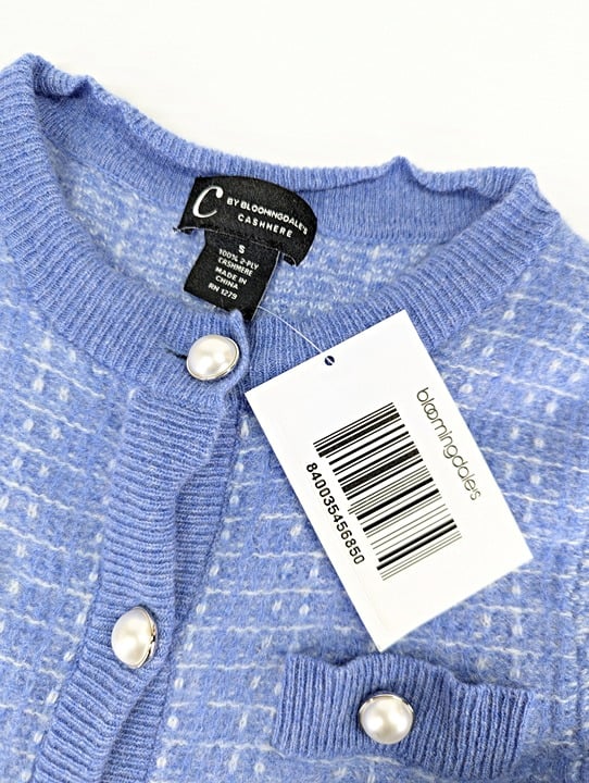 C by Bloomingdale's Cashmere Tweed Stitch Crewneck Cardigan Size S (MSRP $198)