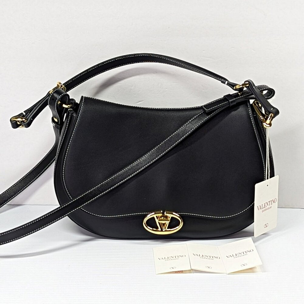 Valentino Garavani Ohval Medium Shoulder Bag Black Nappa Calfskin (MSRP $3,900)