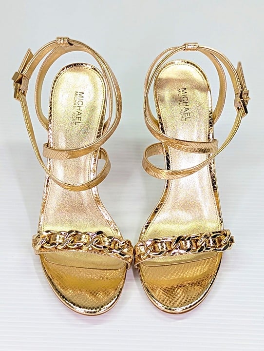 Michael Kors Asha Embellished Snake Embossed Leather Sandal Size 9.5 (MSRP $225)