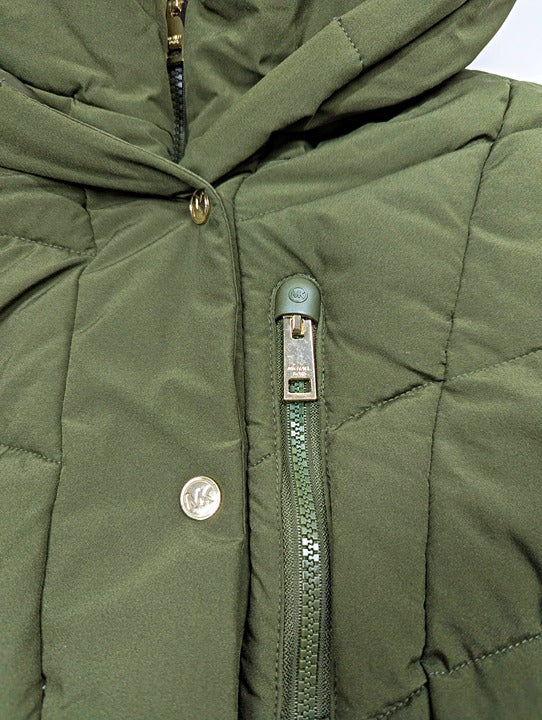 Michael Kors Women's Plus Size Belted Olive Hooded Puffer Coat Size 1X MSRP $350