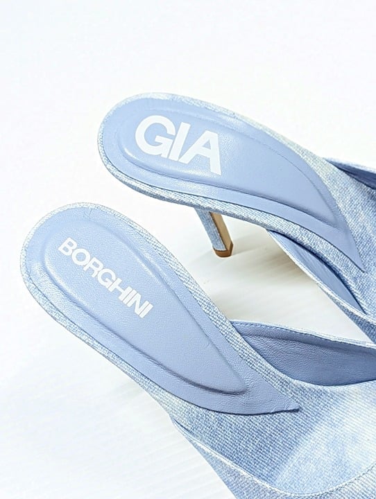 Gia Borghini Perni 04 Women's Denim High Heels Mules Size 38 IT (MSRP $615)