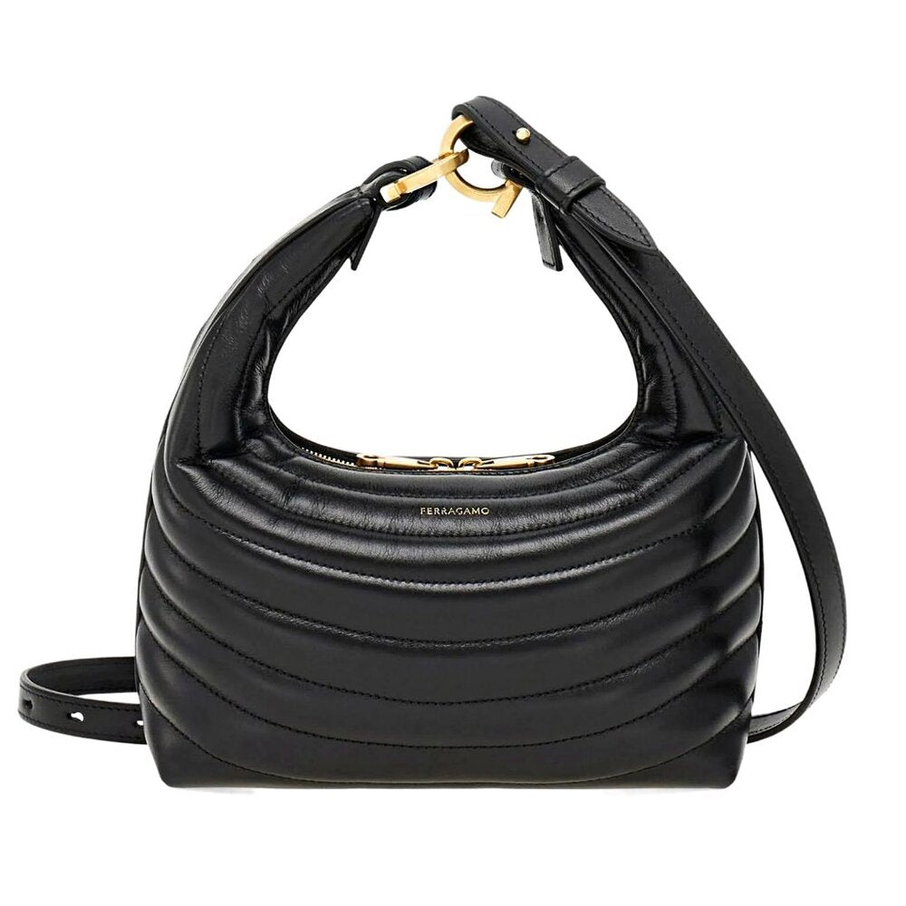 Ferragamo Rainbow Quilted Black Leather Hobo Crossbody Bag (MSRP $1,650)